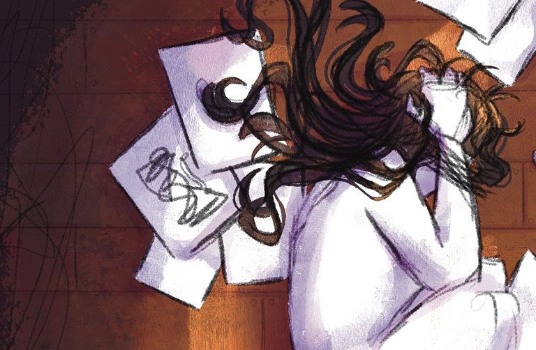 Ilustración que simboliza la frustración en tonos marrones anaranjados de más cerca